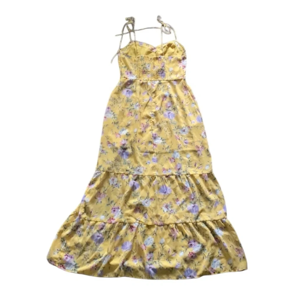 Abercrombie & Fitch Size XS Yellow Floral Maxi Dress w/Tie Straps at Shoulders